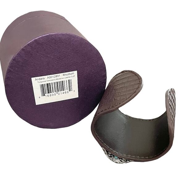 Andara Medallion Leather Cuff Bracelet Asian Turquoise and Tiger Eye MSRP $150 - Picture 3 of 3